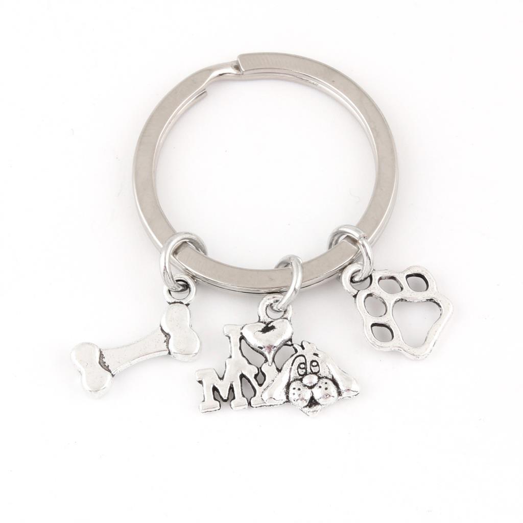 Pet “I Love My Dog” Bone Paw Keychain
