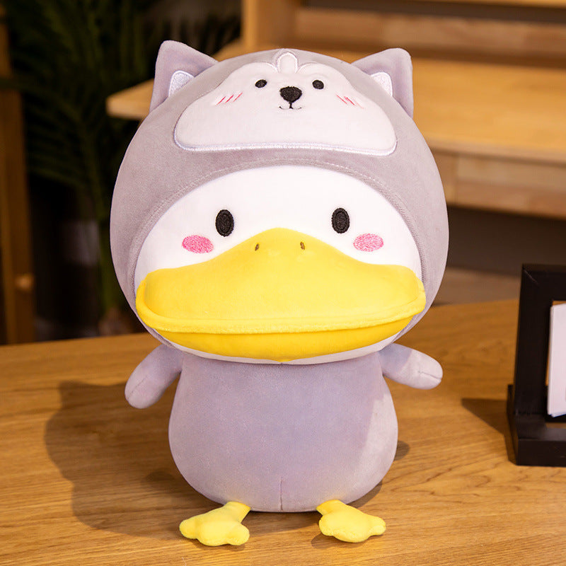 Costume Cuddle: Cute Cross-Dressing Duck Doll Plush Toy (33cm), Ideal for Sleeping.