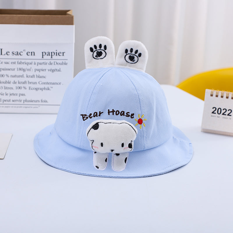 Cute Cartoon Bunny Cotton Wide-Brimmed Pot Hat, Soft Dome Cap for Kids