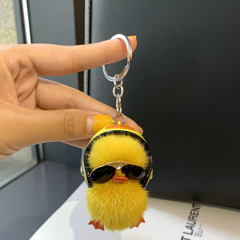 Mini Mink Hair Yellow Duck Key Ring Pendant – Cute Plush Car & Schoolbag Charm