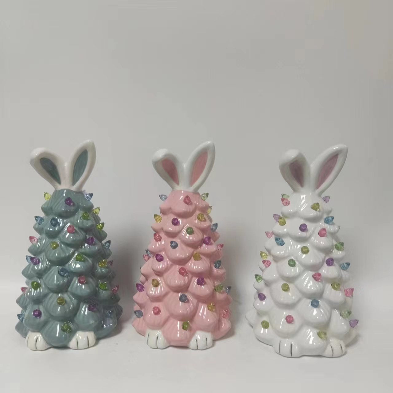 Easter Bunny Ceramic Tree Decorations, Glowing Spring Bunny Ornaments