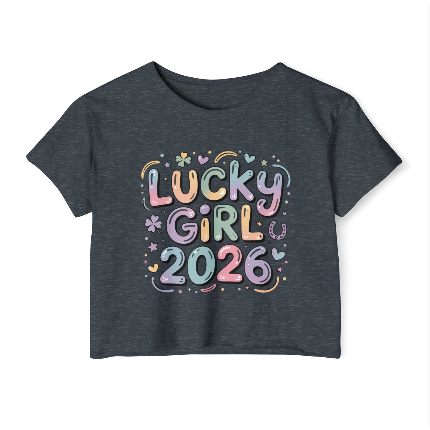 Lucky Girl 2026 Crop Top | Cute Pastel Festival Tee