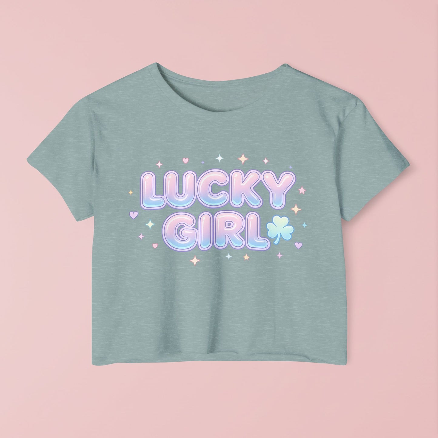 Lucky Girl Crop Top - Pastel Festival Graphic Tee for Women