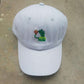 All-Season Style: Adjustable Cartoon Frog Embroidered Baseball Hat with Curved Brim.