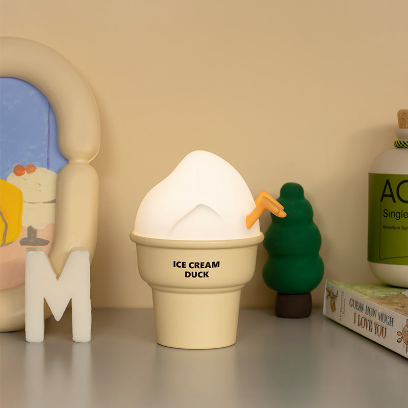 Sweet Glow: Ice Cream Duck Cartoon Ornament Night Lamp (USB Rechargeable).