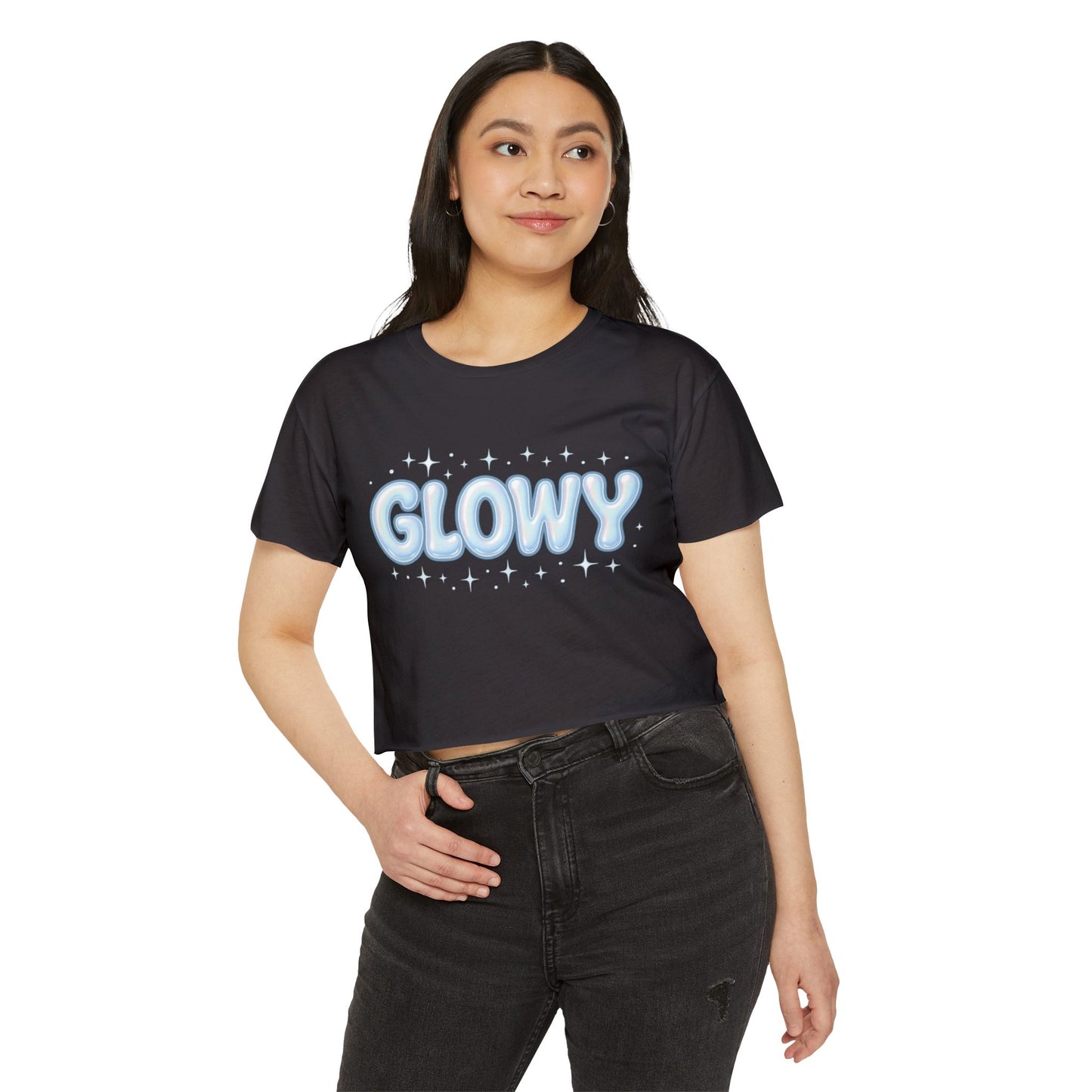 Glowy Festival Crop Top - Women’s Sparkle Graphic Tee for Raves & Festive Events