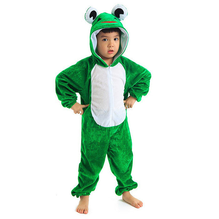 Spring Fun: Children's Frog Hooded Long One-piece Costume (Cotton, Ages Under 17).
