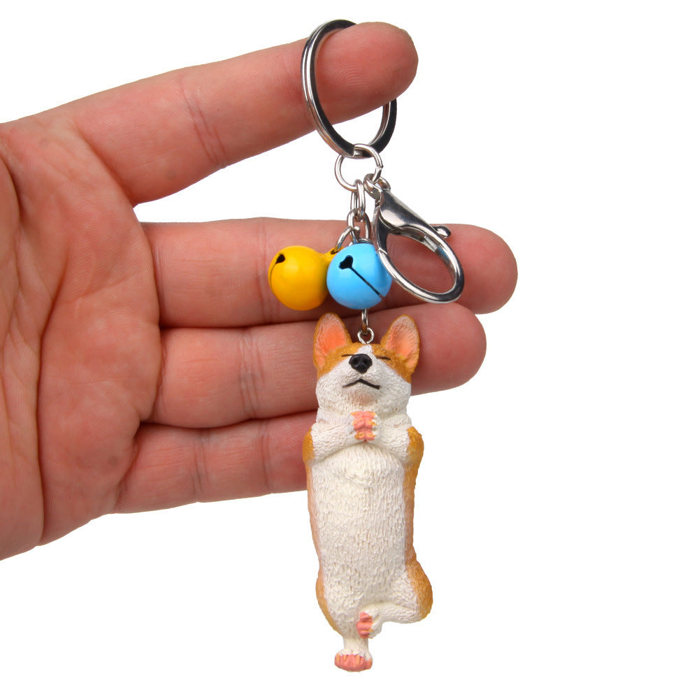 Yoga Dog Independent Corgi Bell Keychain, PVC Resin Climbing Dog Pendant