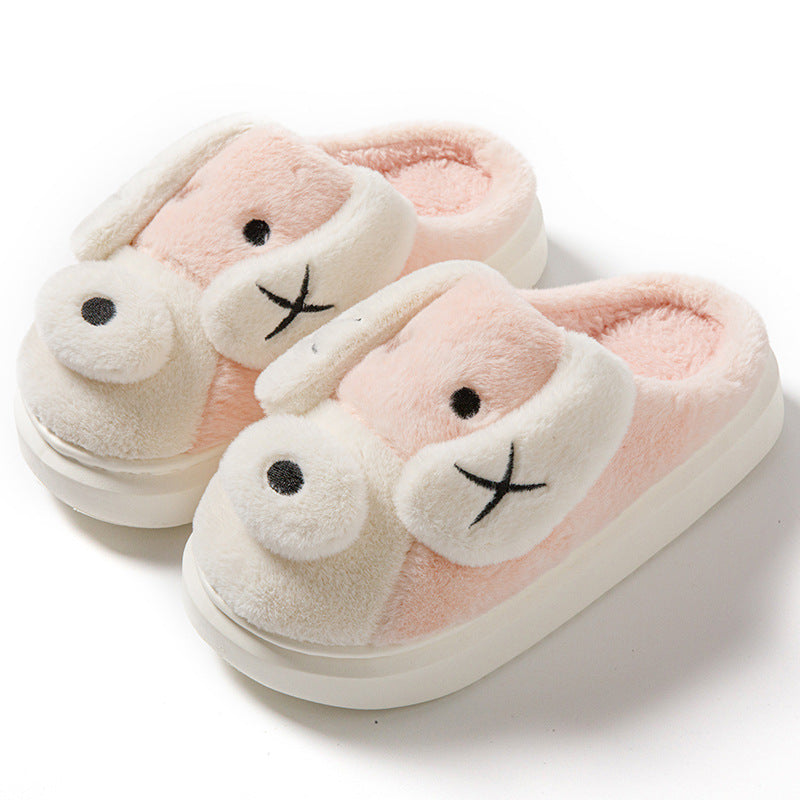 Cute Cartoon Dog Plush Slippers, Winter Warm Non-slip Indoor Thick Bottom House Shoes