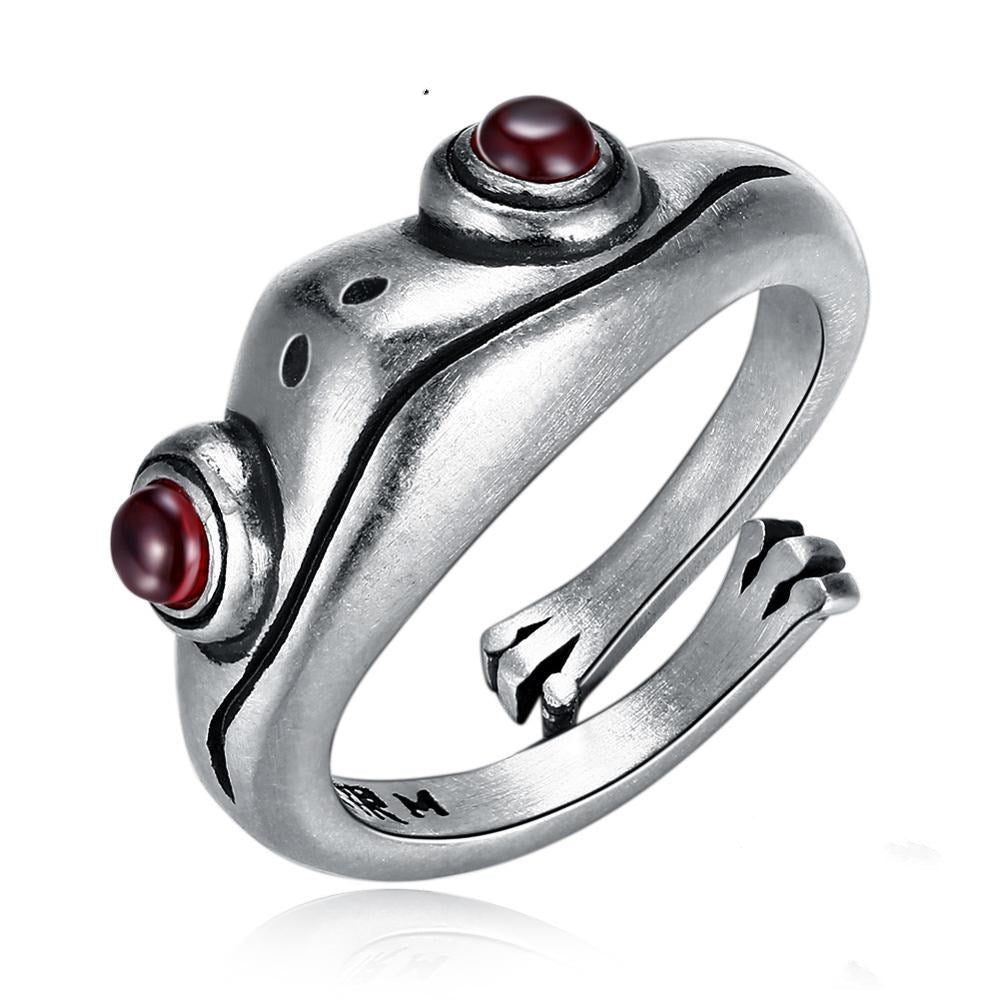 Timeless Charm: Trendy Retro Frog $\mathbf{925}$ Sterling Silver Adjustable Ring ($\mathbf{4.7\text{g}}$).