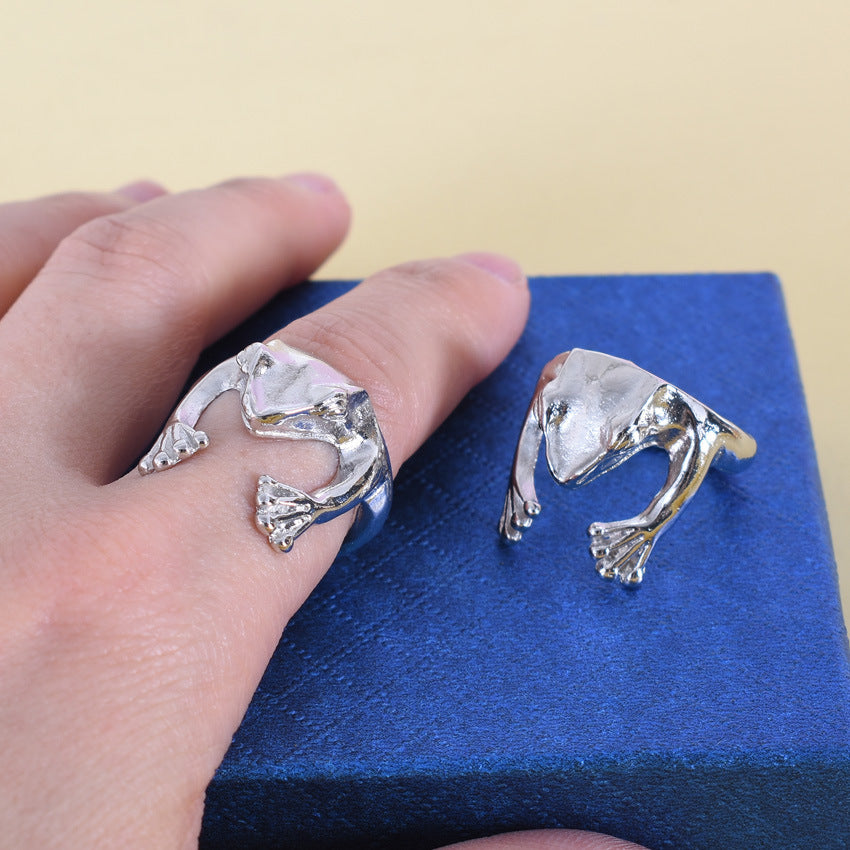 Frosty Wind Alloy Frog Ring – Silver Open Ring for Men & Women
