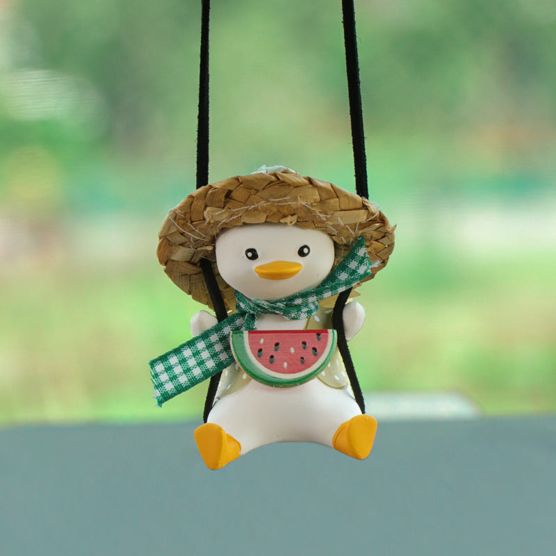 Charming Ride: Cute Anime Little Duck Swing Rearview Mirror Ornament (Resin, Multiple Styles).
