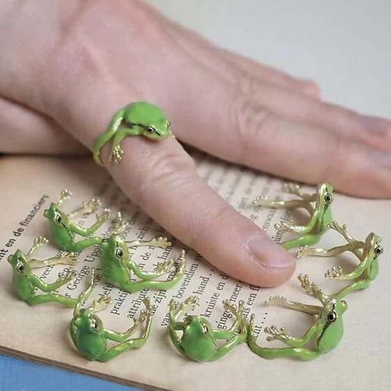 Adjustable Whimsy: Tree Frog Ear Clip and Ring Set for Women (Electroplated Alloy).