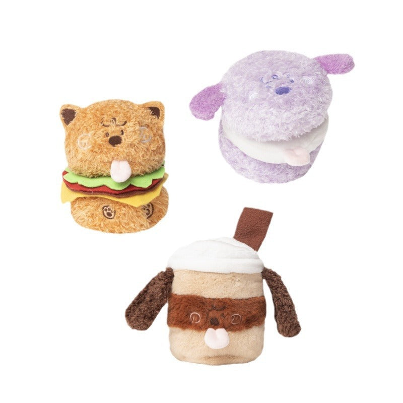 Big Burger Dog Toy, Border Collie Bite-Resistant Plush Puzzle & Treat Hiding Toy