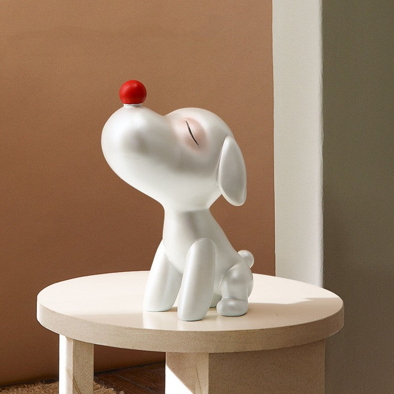 Creative Red Nose Cute Dog Ornament, Modern Minimalist Resin Decoration