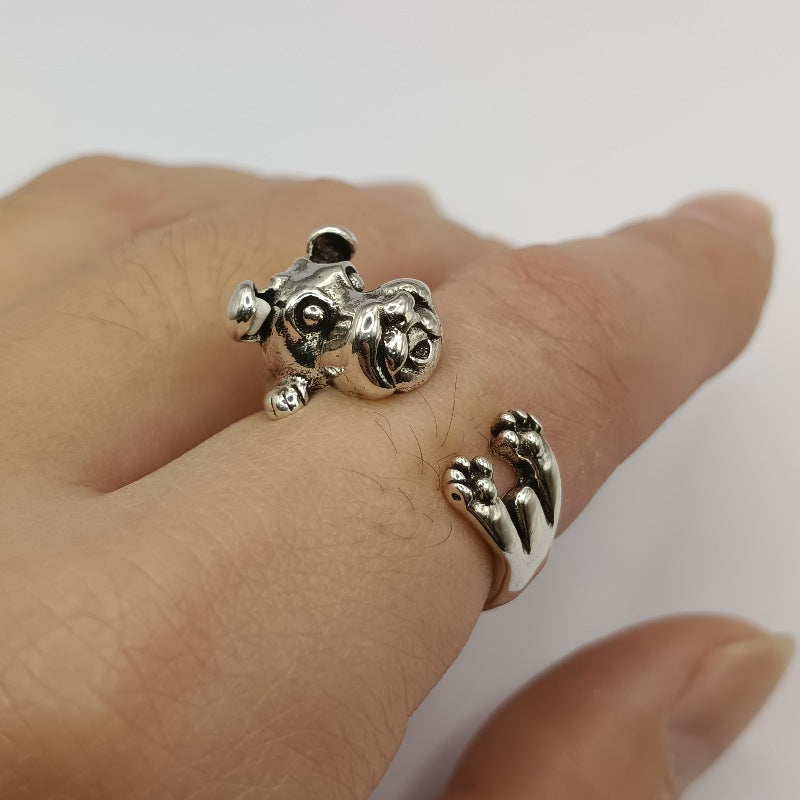 European & American Retro Chinese Zodiac Dog Ring, Adjustable Electroplated Copper Animal Jewelry