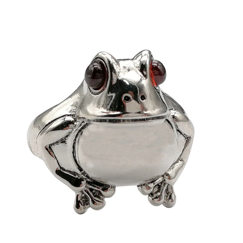 Vintage Shine: S925 Silver Glossy Frog Ring with Vintage Craftsmanship.