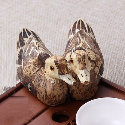 Vintage Elegance: Pure Handmade Bamboo Shell Mandarin Duck Tea Pet Ornament.