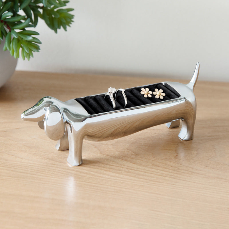 Sausage Dog Ring Storage Stand, Chrome Zinc Alloy Jewelry Display Holder