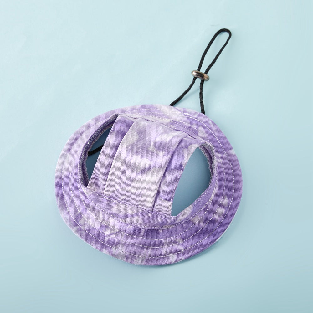 Tie-Dye Cotton Dog Sun Hat, Leaky Ears Anti-Shedding Pet Hat for All Seasons