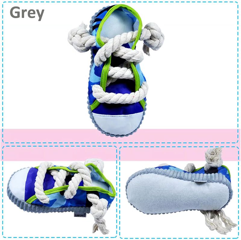 Dog Toys Shoes, Pet Cotton Rope Slippers with Sound, Teeth Cleaning & Built-in BB Airbag Ball