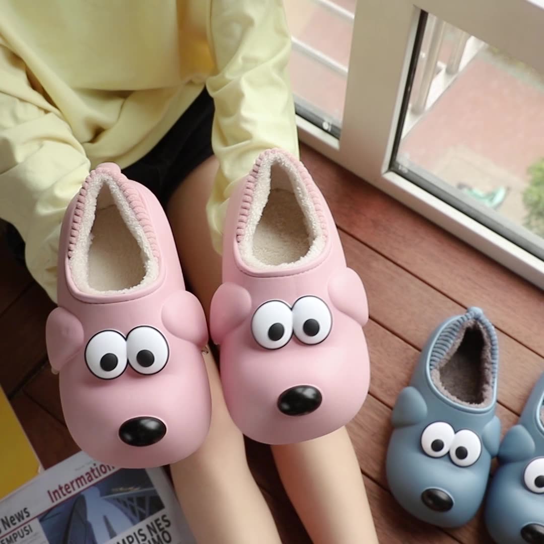 Cute Dog Shoes EVA Winter House Shoes, Unisex Fuzzy Cartoon Slippers