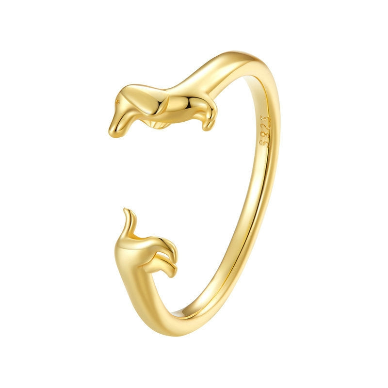 Sterling Silver S925 Sausage Dog Ring, Adjustable Oxidized Silver Dachshund Ring