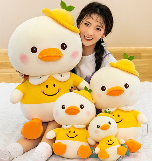 Pure Joy: Cartoon Smiling Little Yellow Duck Plush Doll (Down Cotton, Sitting & Lying Styles).