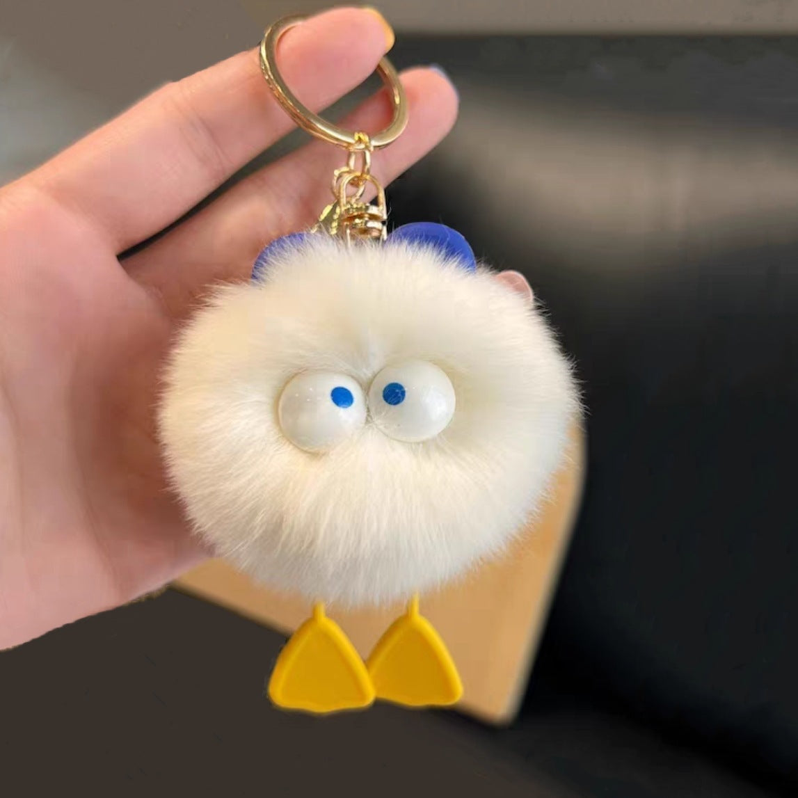 Luxuriously Soft: Real Rex Rabbit Fur Cute Little Duck Car Key Ring.
