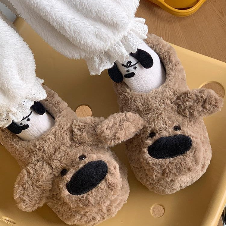Cute Warm Nose Dog Shoes, Room Non-Slip Cotton Slippers