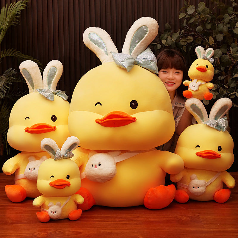 Costume Cuddles: Cute Rabbit Ear Duck Doll Plush Toy