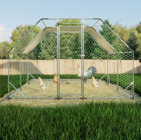 10 ft x 13 ft Galvanized Metal Walk-In Chicken Coop, Large Poultry Run, Weatherproof Hen House with UV-Resistant Cover & Predator-Safe Mesh