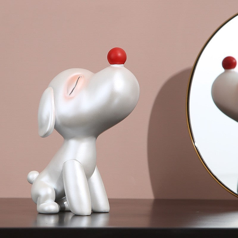 Creative Red Nose Cute Dog Ornament, Modern Minimalist Resin Decoration