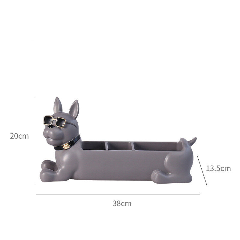Dog Tabletop Storage Ornament, Chinese-Style Resin Animal Decoration (Orange/Gray)