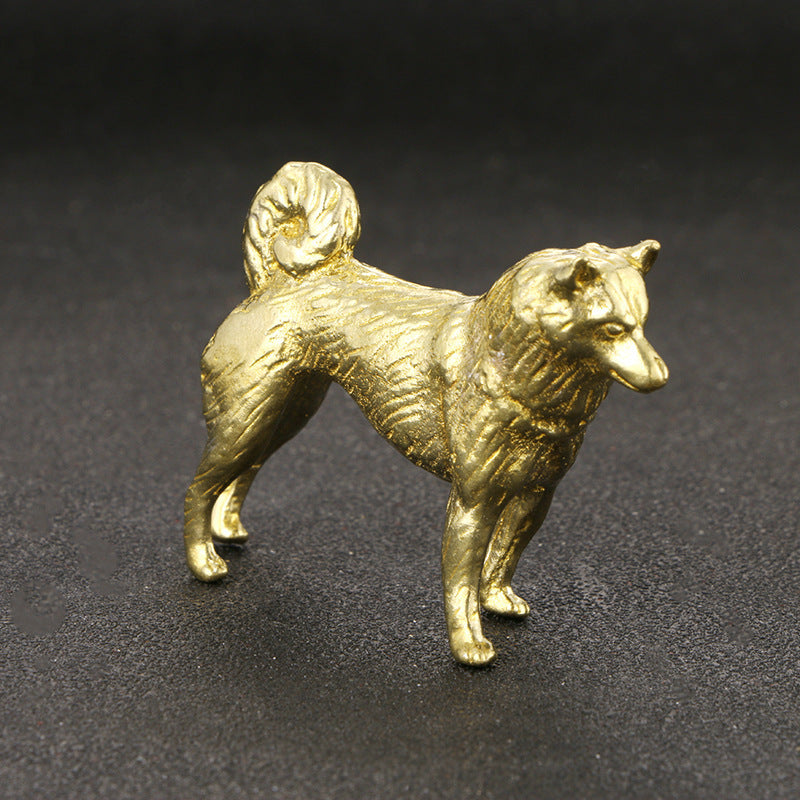 Old Solid Brass Zodiac Dog Ornament, Pure Copper Chinese-Style Decorative Statue