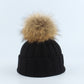 Parent–Child Thermal Knit Hat Set, Winter Raccoon Fur Pom Beanie for Kids & Adults
