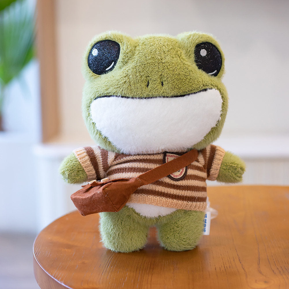 $\mathbf{30\text{cm}}$ Dressed-Up Delight: Cute Frog Doll Plush Toy Backpack (Wheat Velvet).