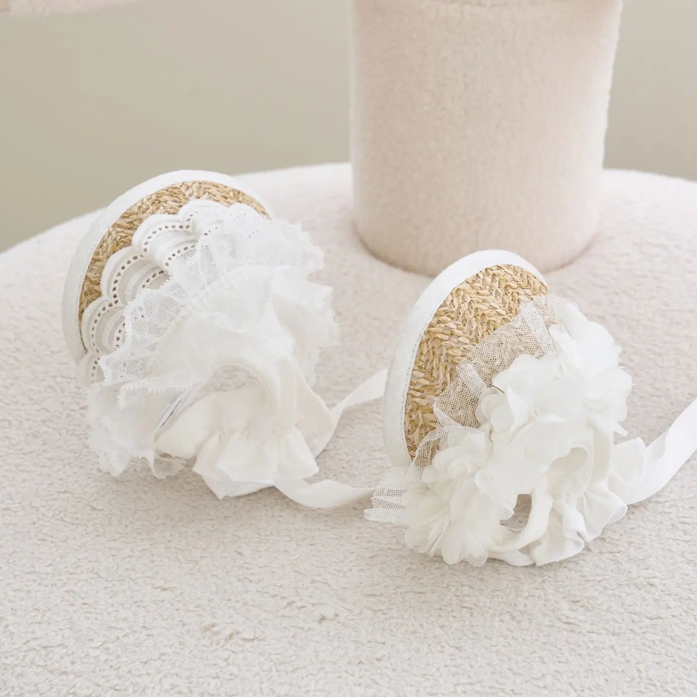 Lace Straw Sun Hat for Pets, Adjustable INS-Style Dog & Cat Hat with Rope and Pig Nose Button