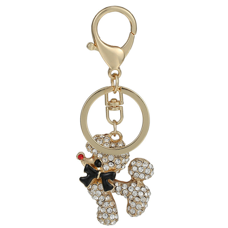 Popular Diamond Rhinestone Dog Keychain, Golden Pet Luxury Key Ring