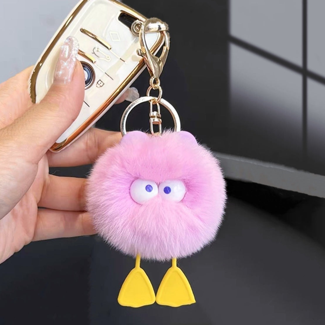 Luxuriously Soft: Real Rex Rabbit Fur Cute Little Duck Car Key Ring.