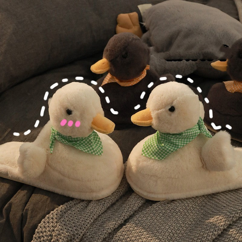 Cozy Charm: Scarf Duck Cute Cartoon Cotton Slippers for Women (Artificial Wool Lined).