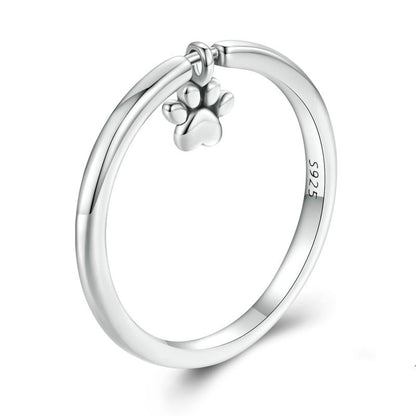 Simple & Lovely Dog Paw Print Movable Ring, S925 Sterling Silver Adjustable Animal Jewelry