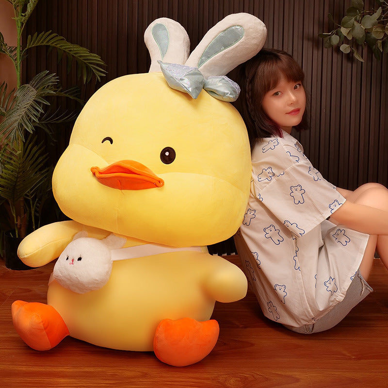Costume Cuddles: Cute Rabbit Ear Duck Doll Plush Toy