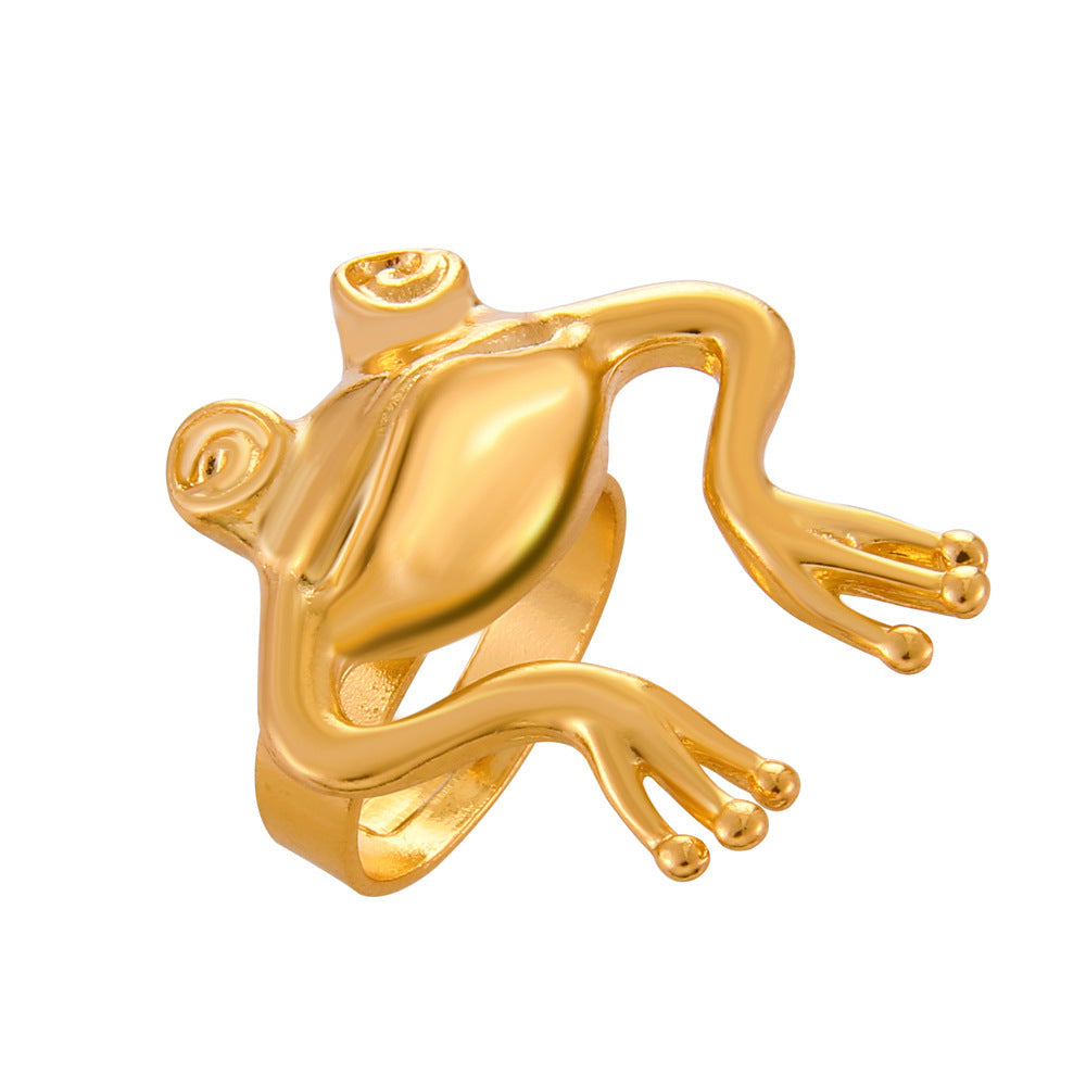 Edgy Accent: Distressed Frog Alloy Index Finger Ring (Electroplated Finish).