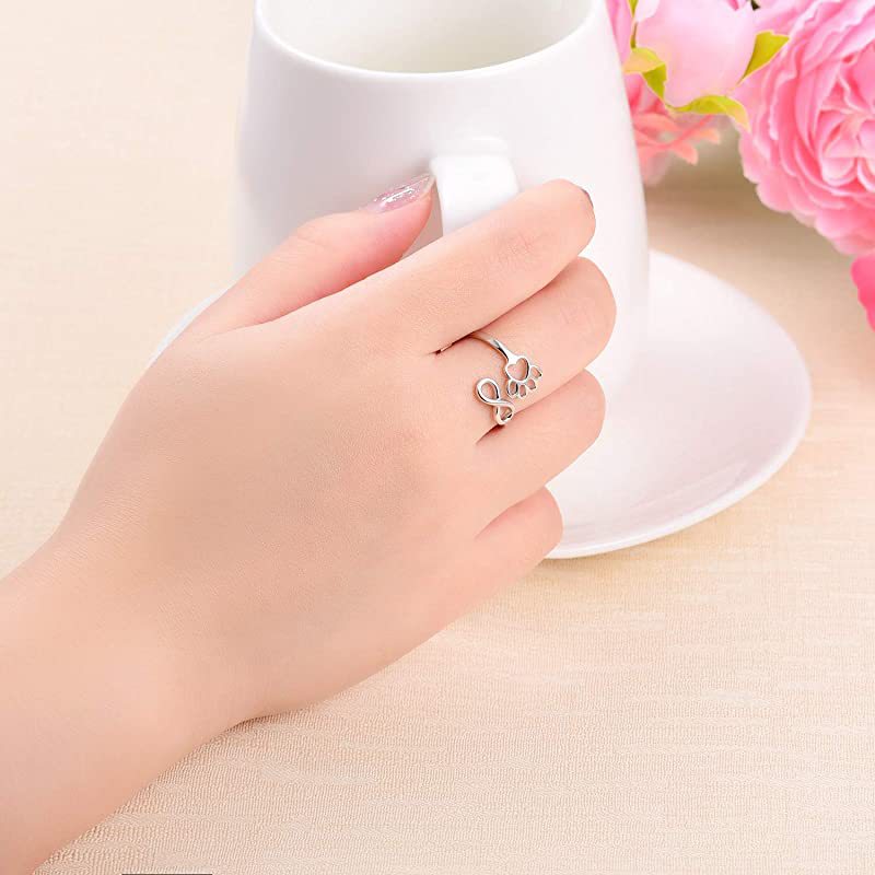 Women’s Cute Dog Paw Shape Ring, Simple & Stylish Silver Fashion Jewelry