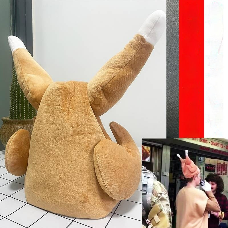 Hilarious Headwear: Movable Chicken Leg Electric Funny Plush Halloween Hat (With or Without Music).