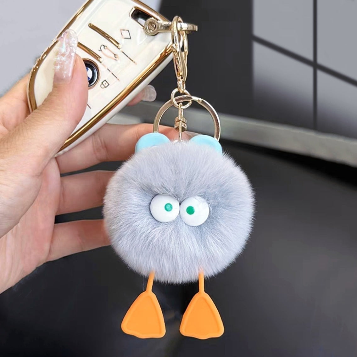 Luxuriously Soft: Real Rex Rabbit Fur Cute Little Duck Car Key Ring.