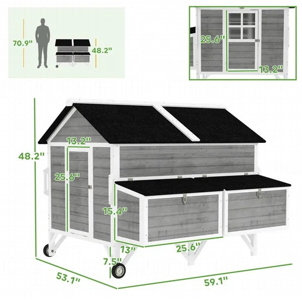 Premium Mobile Chicken Coop with Dual Nesting Boxes – Weatherproof, Easy-Clean & Perfect for 5–8 Chickens