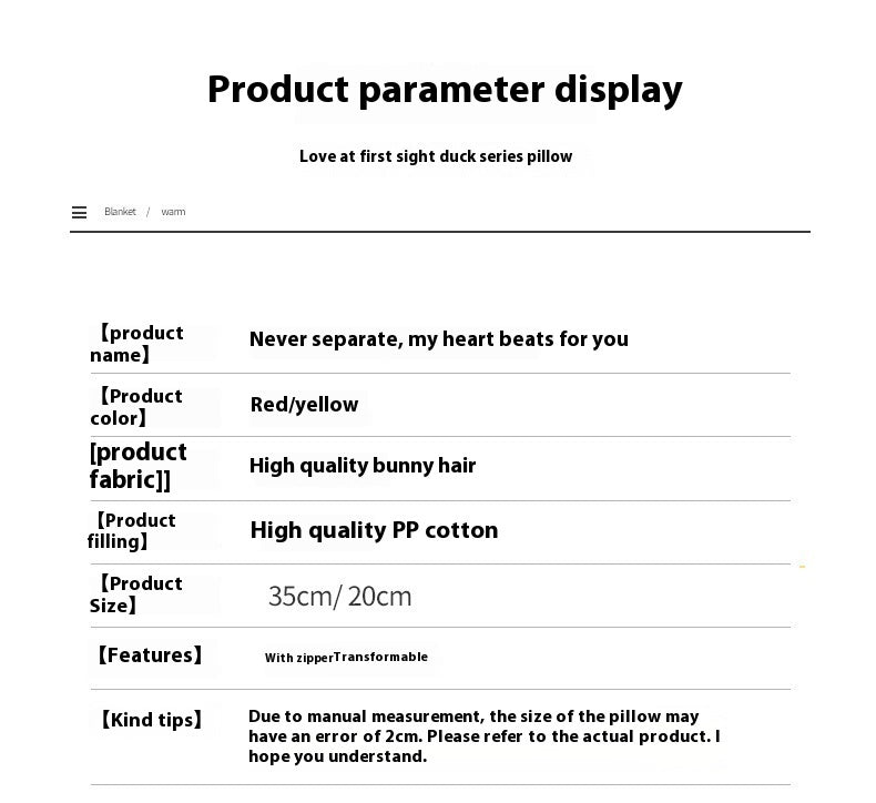 Cute Creative Pear-to-Love Duck Doll Pillow – Adorable Plush Cushion for Teens