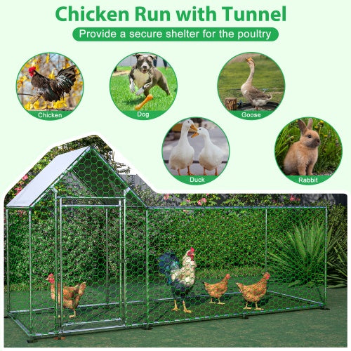 Poultry Habitat Cage with Lid for Chicken Coop, 10x3FT Metal Outdoor Enclosure